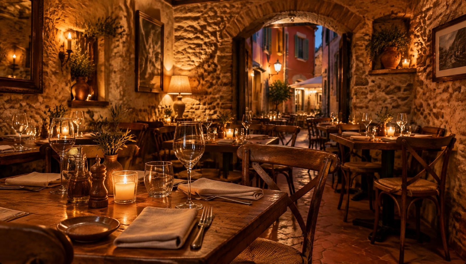 Salle en pierre de Maison Calade éclairée à la bougie